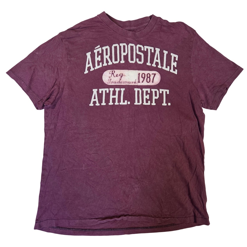 Aeropostale Mens XL Burgundy Graphic Tee Athl Dept 1987 Short Sleeve Shirt Y2k